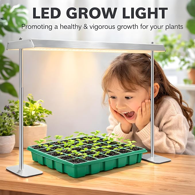 SDOVUERC Grow Light Stand with Aluminum Alloy Frame, 60W High-Power Full Spectrum Plant Grow Lights for Indoor Plants, 4/8/12H Timer, 10 Dimmable Levels, Adjustable Height, Ideal for Seedlings