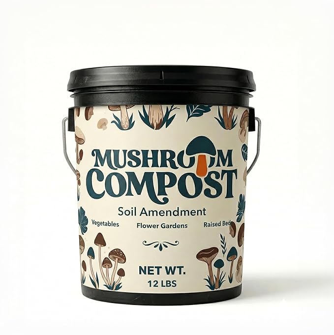 Mushroom Soil Compost 12 lb Pail, Organic Nutrient-Rich Garden Soil Amendment for Vegetables, Flowers, Raised Beds, Lawn Care, Container Gardening and Planting Mix