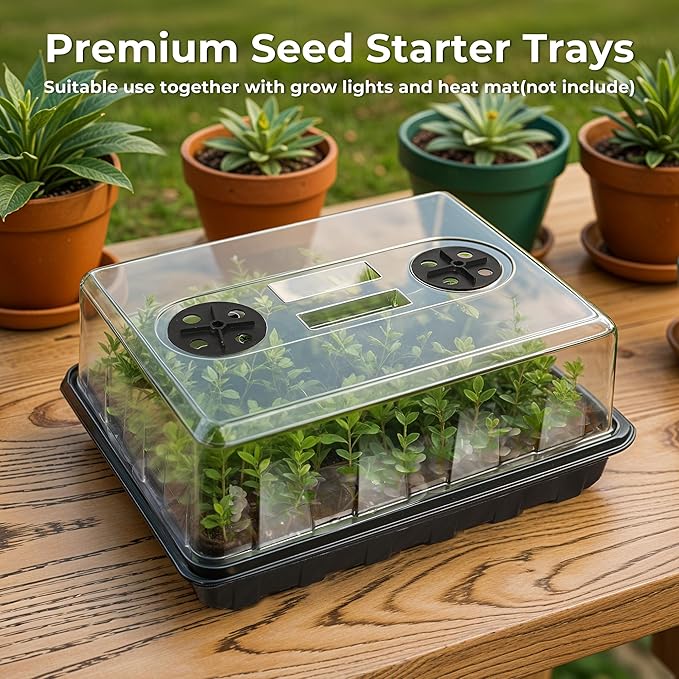 Seed Starter Tray, Seedling Starter Trays for Starting Plant Seeds, Indoor Gardening Plant Germination Trays, Black, 6PCS