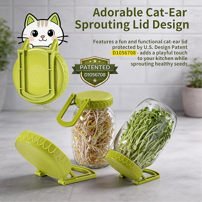 Happyiren 4-Pack Sprouting Lids for Wide-Mouth Mason Jars, BPA-Free One-Piece Design with Stand for Seed Germination, Ideal for Bean and Alfalfa Sprouts