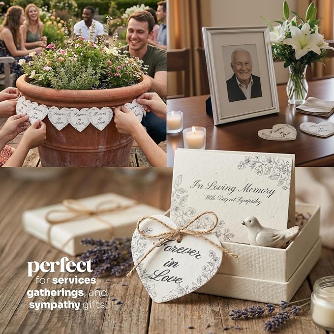 Plantable Wildflower Seed Paper - 48pcs Black & White Heart-Shaped for Funeral Favors, Memorial Gifts, & Sympathy Gifts for Loss of Father and Mother, Loved Ones