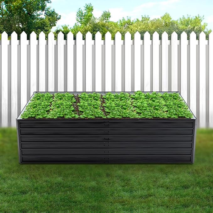 Galvanized Raised Garden Bed 8x4x2ft Outdoor Planter Box Galvanized Steel Garden Bed Kit for Vegetables, Flowers, Herbs and Succulents Black
