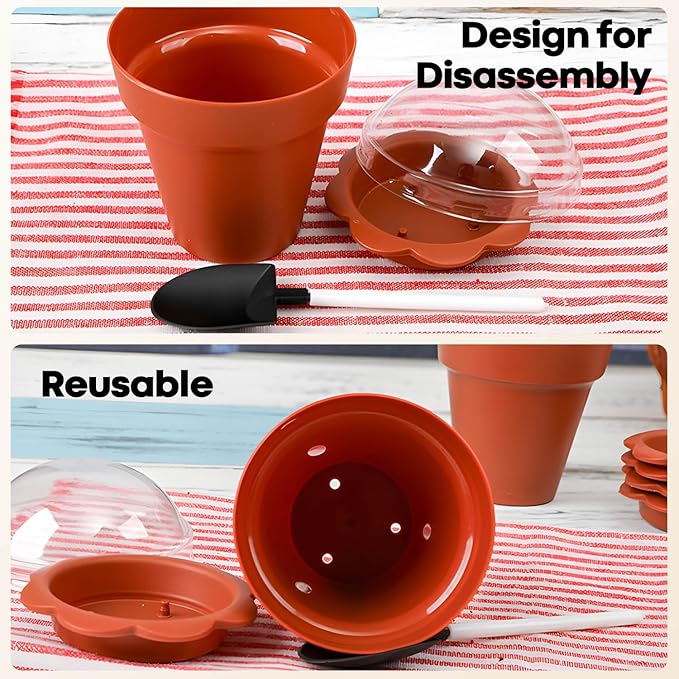20 Pcs Nursery Pots with Humidity Dome, Cupcake Plant Nursery Pots with Bring A Plate and Shovel, Planting Cups for Seeds for Indoor Gardening and Plant Propagation