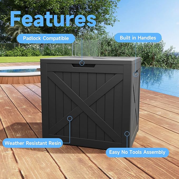 Outdoor Deck Box, 37 Gallon Resin Material, Outdoor Storage Box, Durable Waterproof UV-Resistant, Easy to Clean & Assemble, Portable Safe, Deck Storage Box for Indoor & Outdoor Use（Black）