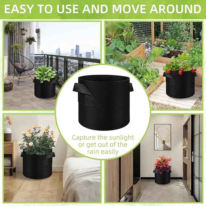 80 Pack 5 Gallons Plant Grow Bag, Vegetable Grow Bags with Handles, Non-Woven Fabric Pots Plant Bags, Garden Planting Bag for Potatoes, Carrots, Tomatoes, Fruits, Flower, Evergreen