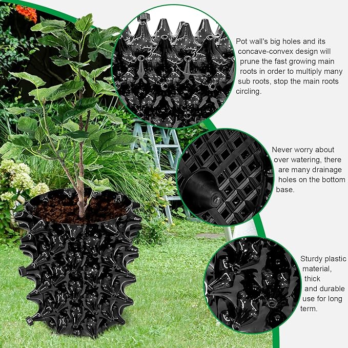 RooTrimmer 1 Gallon Air Pruning Containers, New Plastic Nursery Pots, Fruit Vegetable Garden Self-Planting Pots, Black (1G-10P)