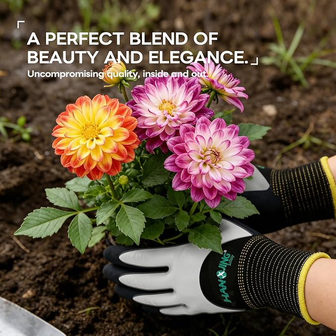 Gardening Gloves, Waterproof Thorn Proof, Flexible Latex Non-Slip, Women Men Rose Pruning Outdoor Work, 1 Pair (Grey White, L)