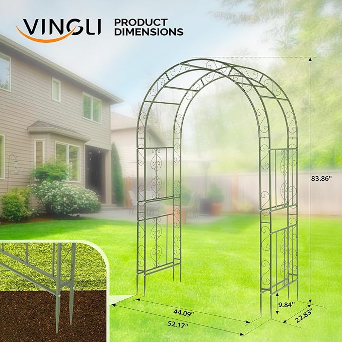 VINGLI Garden Arbor, Double Layer Arch Archway for Wedding Ceremony Party, Steel Garden Trellis for Plant Climbing, Christmas Garden Decorations Pergola for Garden, Backyard, Lawn (Olive Green)