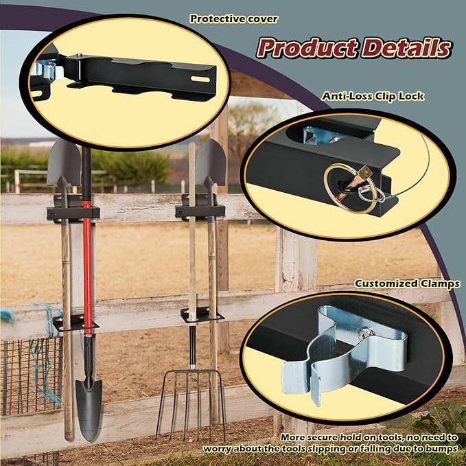 TOPOWN 2-Hole Heavy Duty Shovel Holder for Truck Bed with Double Fixation, Adjustable Landscape Tool Rack Truck Bed Mount for Shovels, Tool Holder for Rakes, Garden Tools, Farm Tools (Bed & Box Mount)