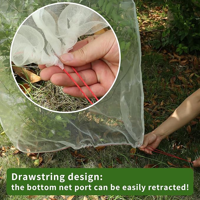 6.6 x 6.6 Ft Large Fruits Netting Cover with Zipper and Drawstring, Insect Bird Barrier Netting to Protect Fruit From Birds for Bugs,Cicadas, Insects, Garden Insect Netting for Plant Cover Transparent