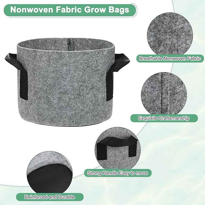 M METERXITY 5-Pack Plant Grow Bags 1 Gallon Grow Bags 300G Thickened Fabric Pots with Durable Handles Plant Garden Grow Pots for Fruits/Vegetables/Flowers/Plants [Grey]