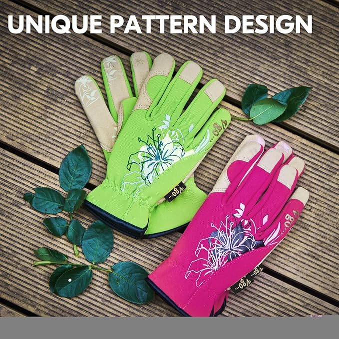 Vgo... Gardening Gloves for Women,Puncture-proof,Thornproof,Safety Work Gloves for Weeding,Digging,Synthetic Leather(L,Green,SL7443)