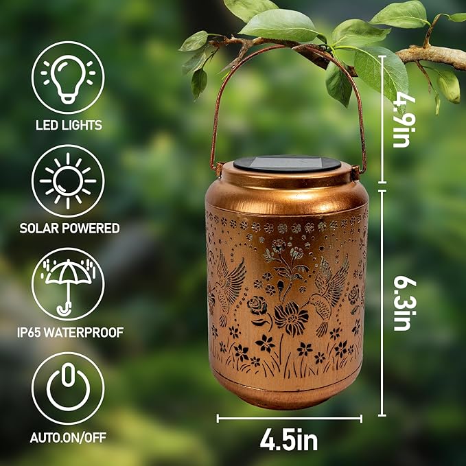 Mothers Day Gifts for Mom Grandma, Hummingbird Solar Lanterns Outdoor Waterproof, Upgraded Metal Bird Garden Decor Lights for Yard Patio, Unique Birthday Gifts for Women