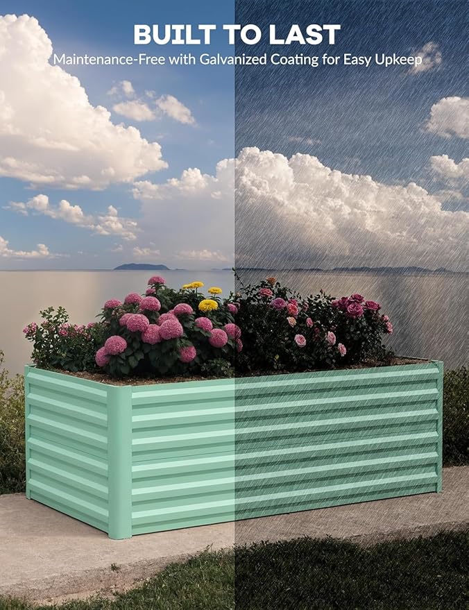 Garvee 2PCS 6x3x2ft Galvanized Raised Garden Bed Outdoor,Rust-Resistant Raised Garden Beds for Gardening, Easy Assembly Outdoor Garden Box & Planters, Green