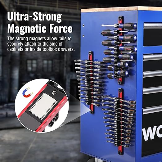 WORKPRO Magnetic Screwdriver Organizer and Wrench Organizer, Aluminum Rail Magnetic Tool Organizer, Tool Holder, Toolbox Organization, 12-Slot Screwdriver and Wrench Holder (Tools not Included)