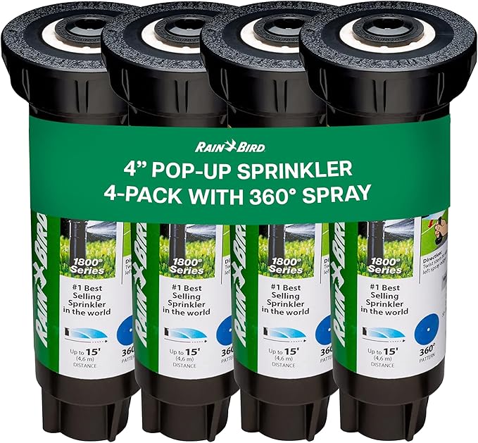 Rain Bird 1804QDSP25 Pressure Regulating (PRS) Professional Dual Spray Pop-Up Sprinkler, 90° Quarter Circle Pattern, 8' - 15' Spray Distance, 4" Pop-up Height