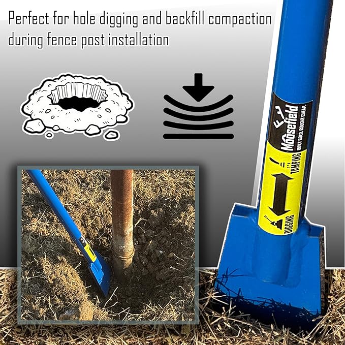Moosefield 2-in-1 Post Hole Digging and Tamping Tool, 48" Dig Bar with Spade Blade and Round Tamper, Heavy-Duty Steel Fully Welded, Fence Post Digger Landscaping & Gardening