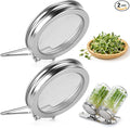 2 Pcs Sprouting Lids for Wide Mouth Mason Jars, Stainless Steel Reusable One-Piece Sprouting Jar Lids Kit with Built-In Stand, Seed Germination Sprouts Growing Kit for Organic Alfalfa & Mung Bean