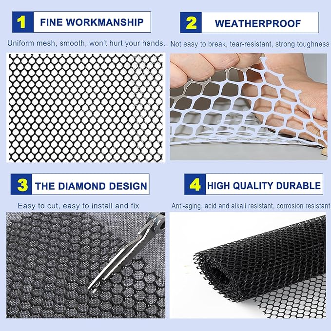 Upgraded Plastic Chicken Wire Fence Mesh 0.7in Poultry Animal Barrier Fence Garden Netting for Farm Poultry Chicken Netting Width 3.3ft(Size:65'L x 3.3'W Roll,Color:Black)