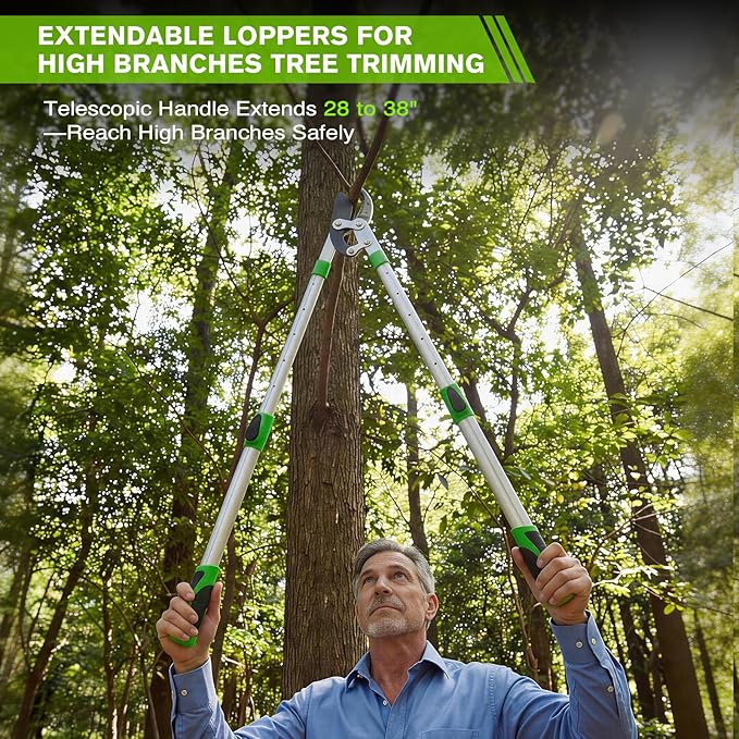 Loppers for Tree Trimming Heavy Duty 28-38" SK5 Steel Anvil Loppers With Extendable Aluminum Handle & Pruning Shears Set Tree Branch Cutter Up To 1.5-2"Diameter Trimmer Tools for Garden Yard Branches