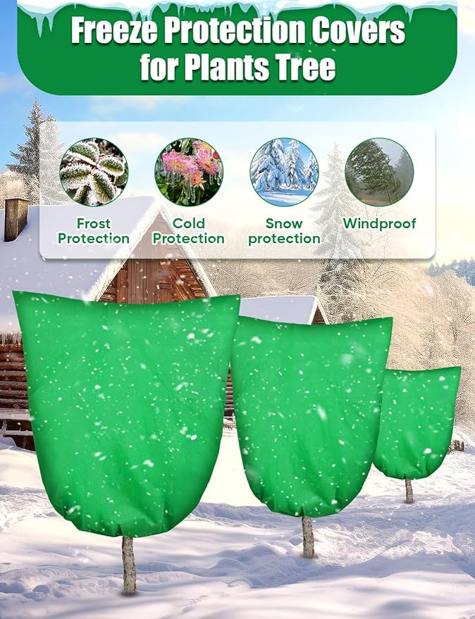 4Pack Thickened Plant Covers Freeze Protection for Winter - 71" x 47" Large Shrub Bush Cloth Blankets for Outdoor Plants Tree Frost Protection with Drawstring Bags Jacket for Plants (3.2 oz/yd²)