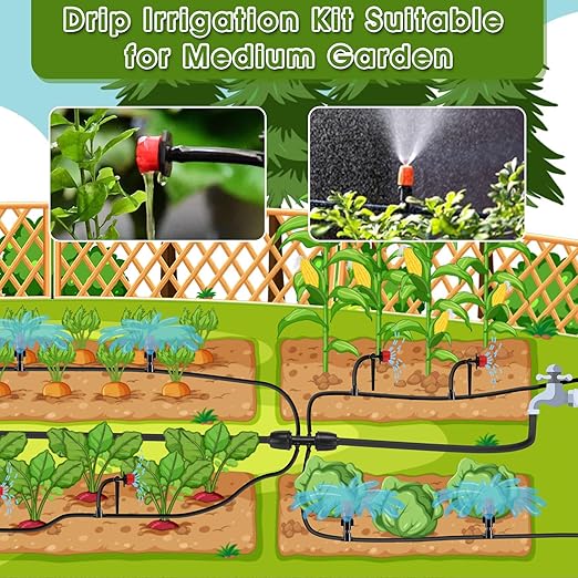 Drip Irrigation Kit, Flantor 70FT Greenhouse Drip Irrigation System Adjustable Garden Watering System with 1/2 inch & 1/4 inch Irrigation Tubing,Patio Misting Plant Watering System for Garden and Lawn