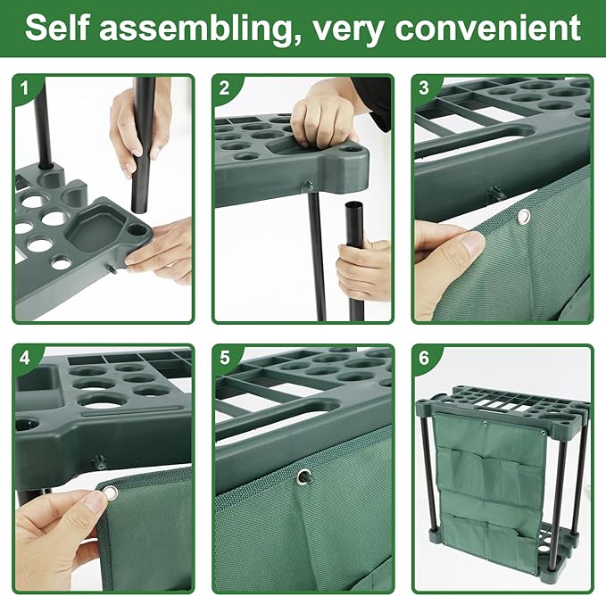 Garden Tool Storage Rack Lightweight Construction Farm Tool Organizer Complete with Slots and Brackets Garden Tools Ideal for Garden Sheds(Dark Green)