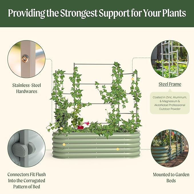 Vego Garden Modular Wall Trellis System, Triple Section 4.0' Long for 2.0' x 4.0' Garden Beds