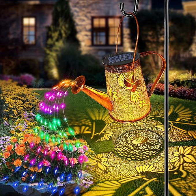 Solar Watering Can Lights, Hummingbird Gifts for Mothers Day Women Mom Grandma Birthday, Waterproof Outdoor Multicolor Garden Decor Large Hanging Solar Lanterns Garden Light for Patio Porch Pathway