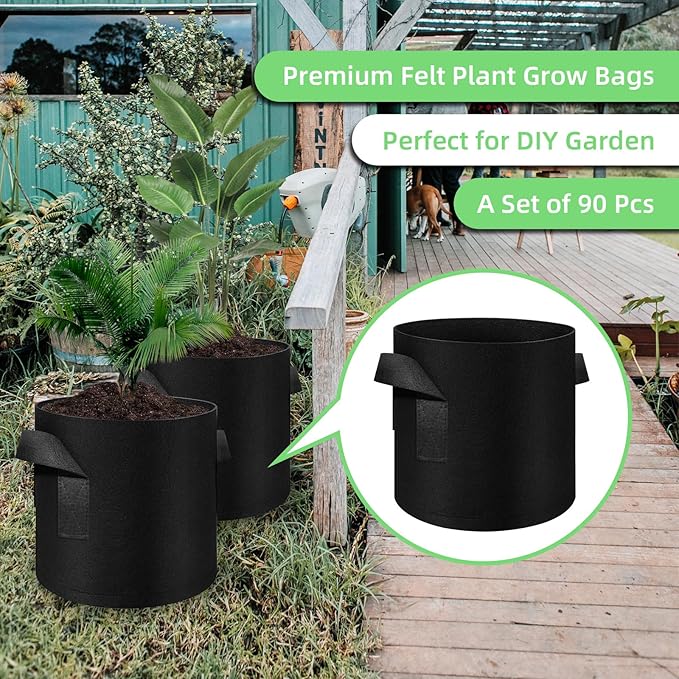 90-Pack 10 Gallon Garden Plant Aeration Fabric Pots with Handles Non-Woven Plant Bag Cloth Pots Garden Planting Bags to Grow Vegetable Flowers Potatoes (10 Gal)