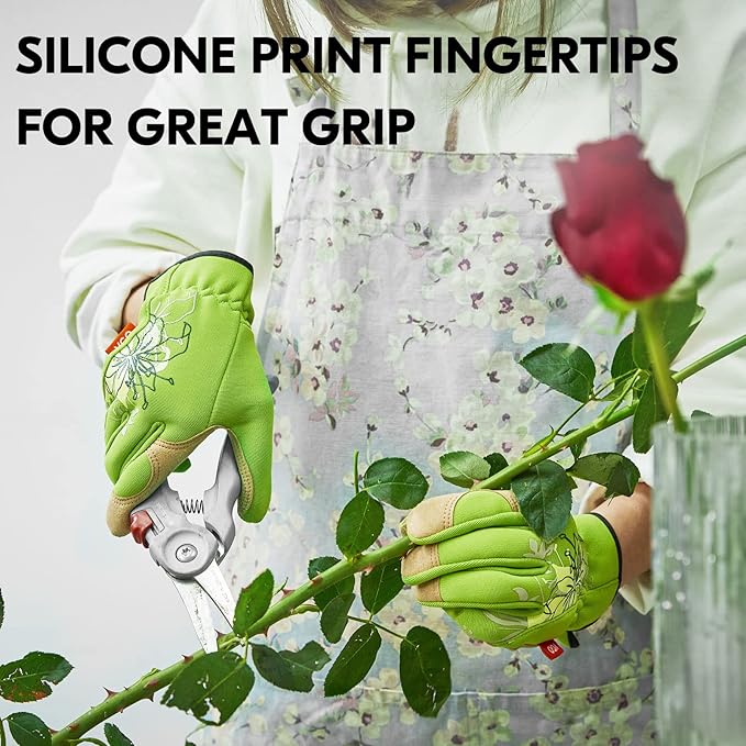 Vgo... Gardening Gloves for Women,Puncture-proof,Thornproof,Safety Work Gloves for Weeding,Digging,Synthetic Leather(L,Green,SL7443)