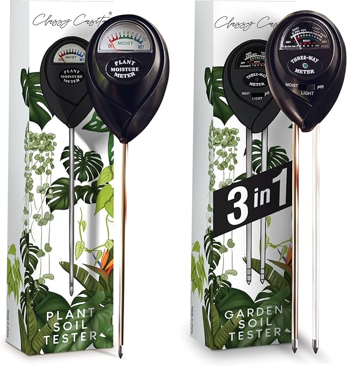 Classy Casita 3-in-1 Garden Soil Tester- Three Way Plant Soil Test Kit to Measure Soil Moisture, pH-Value, and Sunlight, and Classy Casita Soil Moisture Meter w/Plant Watering & Care eBook, White