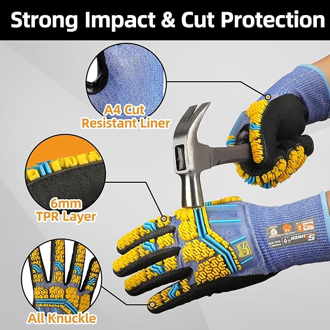 Schwer PRO-SKIN Impact Gloves with ANSI A4 Cut Reistant Protection, Flexible and Comfortable Work Gloves with Grip，Touchscreen, Used for Oil and Gas E&P，Mechanic, Construction, XL, PM3900-T