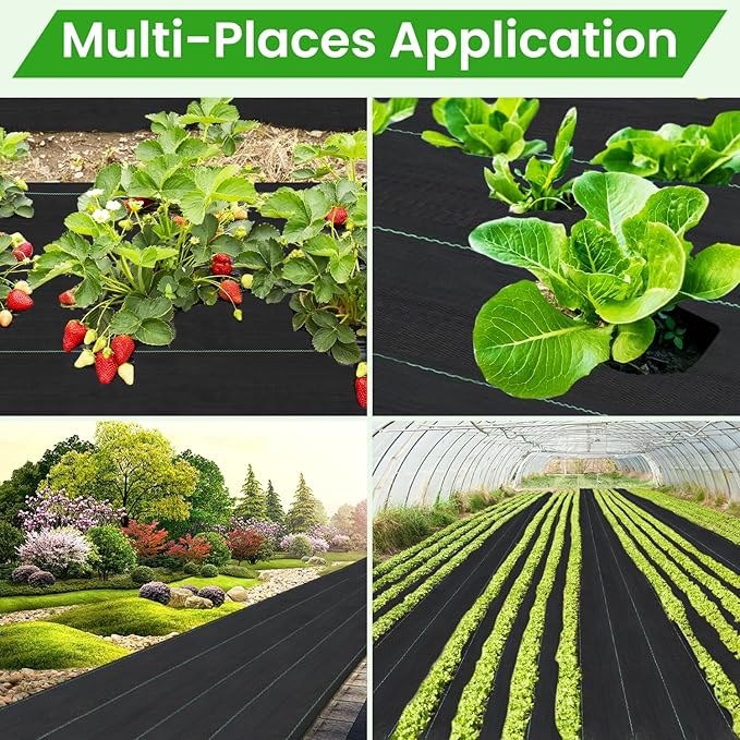 Rintea 4FTX300FT Weed Barrier Fabric, 3.2oz Landscape Fabric, Durable Weed Barrier Fabric Heavy Duty with 20 U-Shaped Securing Pegs for Landscaping Weed Blocker Garden Bed Cover, Commercial Driveway