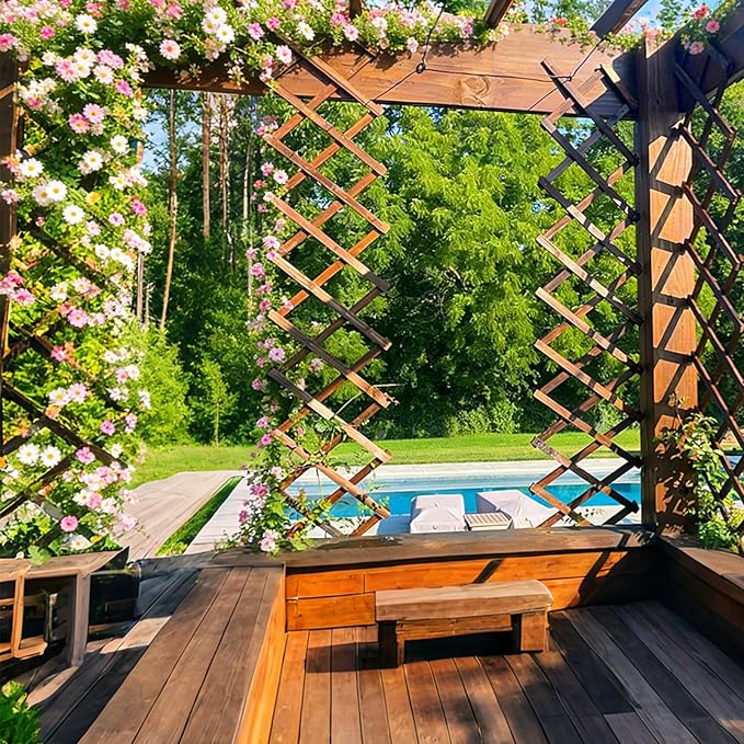 Expandable Garden Trellis, Wooden Lattice Wall Fence Trellis for Climbing Plants Ivy Vine Rose Clematis 13" x 68" for Outdoor Garden Patio Room Decor (1)