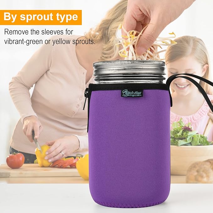 Beautyflier Mason Jars 32oz Wide Mouth Sleeve Regular Mouth Mason Jars Insulators Drinking Glass Coolers Sprouting Jars Blackout Sleeve (Purple)