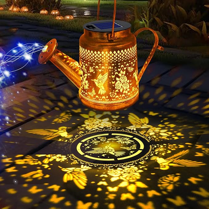 Big Solar Lanterns Outdoor Waterproof, Gift for Mom Grandma Women Wife Daughter Mother's Day, Blue Hummingbird Watering Can Light With Shepherd Hook, Solar Path Light Yard Outdoor Patio Garden Decor