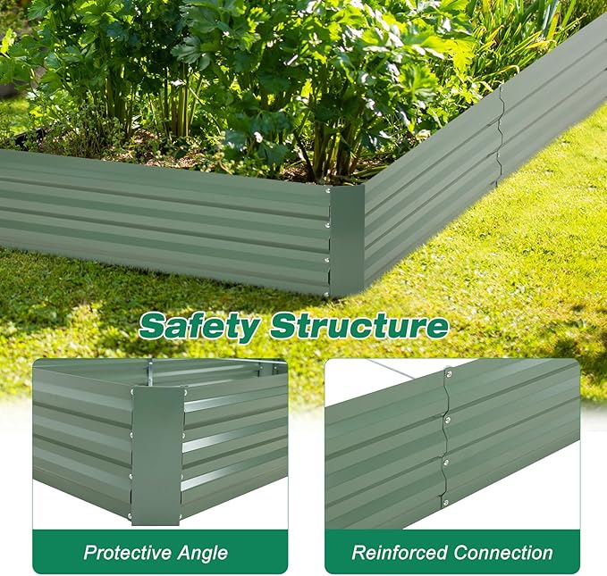 Aoodor 8 x 4 x 1 ft Outdoor Raised Garden Bed, Reinforced Galvanized Steel Planter Box for Vegetables, Herbs, and Flowers