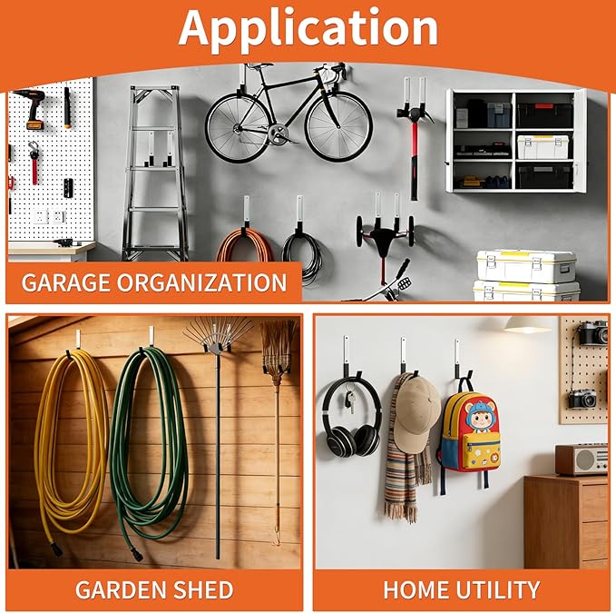 Heavy Duty Steel Garage Hooks,Garage Storage Utility Hooks,Anti-Slip Garage Hooks,Garage Garden Tool Organizer,Steel Wall Mount Hooks, Garden Hose Hanger, Black J Hooks (Large-6PC)