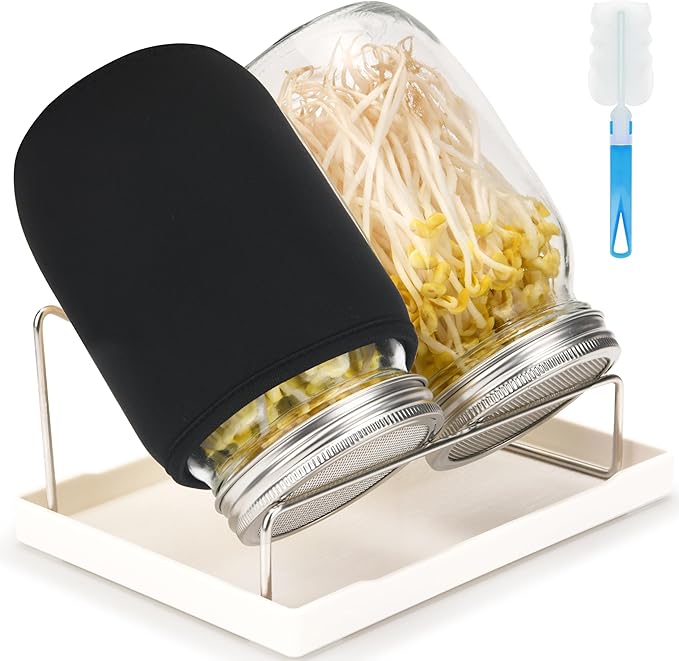  [Large Size] 68oz Sprouting Kit, 2 Sprouting Jar Kits, Wide Mouth Jars with Stainless Steel Screen Sprout Lid, 2000ml Sprouts Growing Kit, Seed Sprouter Set for Growing Broccoli, Bean, Alfalfa ﻿