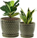 Plant Pots, Flower Pots, Planters for Indoor Plants(6.5+5.5inch), Flower Pots for Indoor Plant with Drainage Hole and Saucer, Ceramic Pots for Plants with Hole Mesh Pad,Reactive Glaze Green