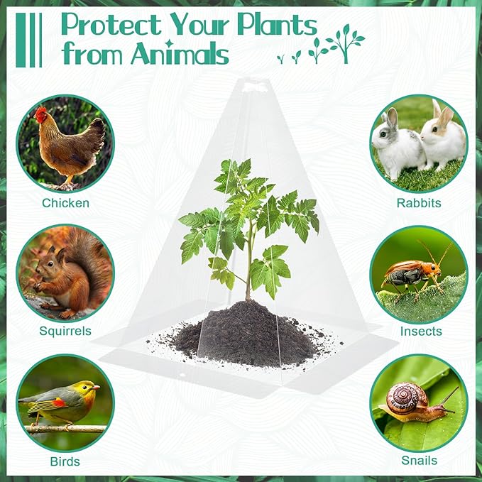 20 Packs 12"x 8" Garden Cloches for Plants,Plant Protectors from Animals,Plant Cages for Outdoor Plants,Plant Covers from Animals,Chicken Wire Cloche with Stakes for Protect Plants,Seedling,Vegetables
