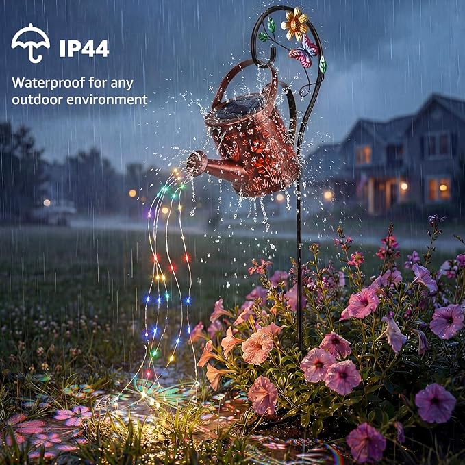 MEBRUDY Solar Garden Decor Lights, IP44 Waterproof Metal Butterfly Solar Watering Can Lights Outdoor Decor for Yard Pathway Patio Lawn, Gifts for Women Mom Grandma Birthday