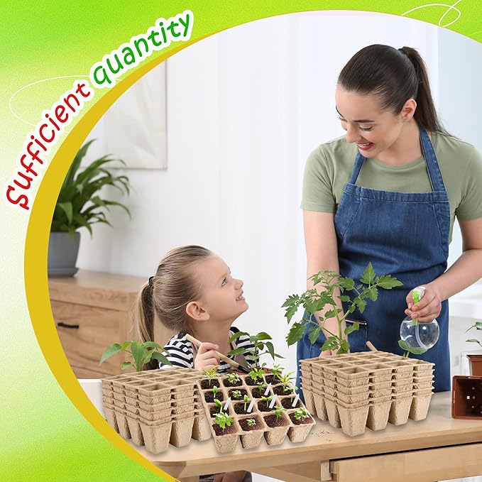 32 Packs of 16 Compartment Seedling Trays with Holes Biodegradable Seedling Sets Organic Plant Seedling Trays for Herb Seed Starter