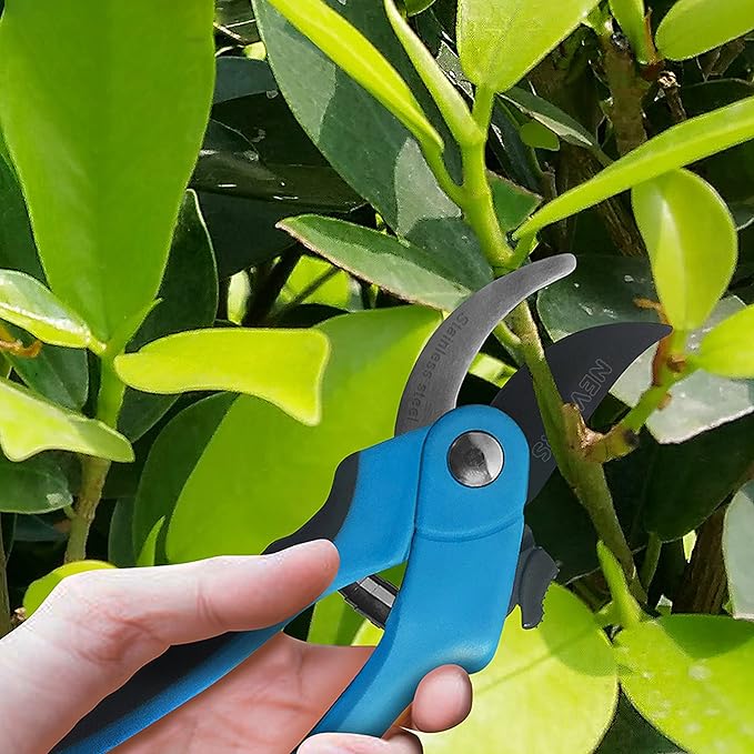 Nevlers 8" Blue Bypass Pruning Shears Heavy Duty | Ergonomic Plant Shears & Floral Scissors w/Steel Blades & Safe Lock | 8mm Cut Garden Clippers Handheld Pruning Scissors for Flower Stems & Branches