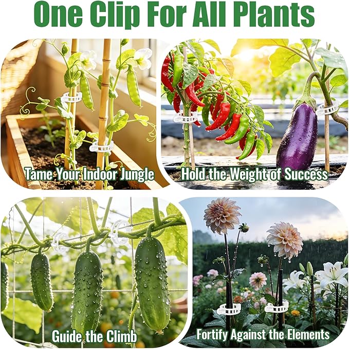 300Pcs Thickened Tomato Clips, Plastic Trellis Clips for Grape Vine, Tomato Vine, Vegetable Plants, Plant Support Clips to Help Plants Grow Upright & Healthier