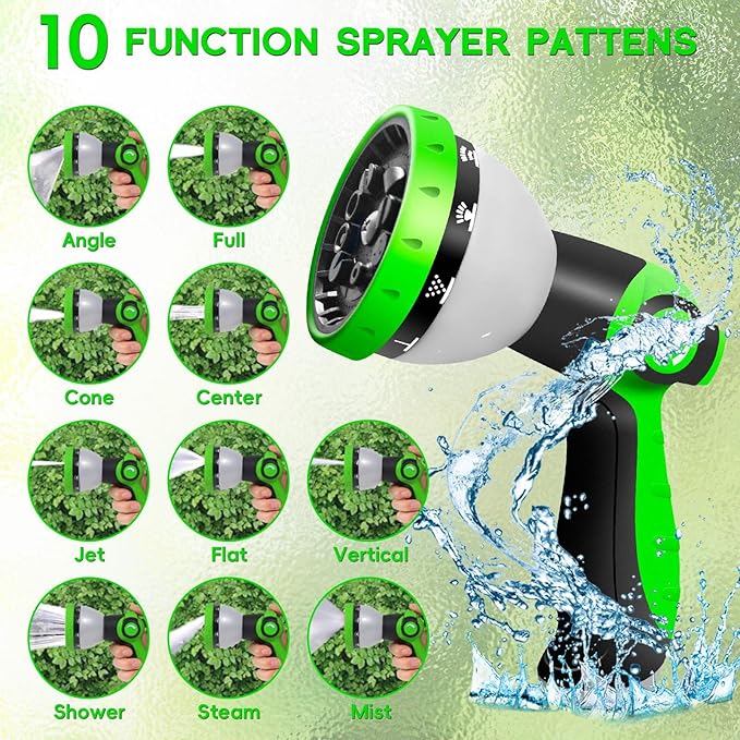 Garden Hose 75FT, NON-EXPANDABLE Heavy-Duty Flexible & Lightweight Water Hose with 10-Function Nozzle, No-Kink, Leak-Proof, Solid Fittings for Car, RV Marine Camper, Outdoor, Yard, Lawn