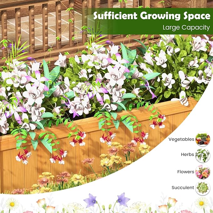Giantex Raised Garden Bed, Wooden Planter with Drainage Holes, Rectangular Plant Box for Vegetables Flowers Herbs Fruit Growing, Raised Container for Garden Patio Balcony, Easy Assembly