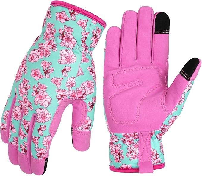 Ainiv Womens Gardening Gloves,Touchscreen Compatible Working Gloves for Weeding,Leather Garden Glove for Women Thorn Proof