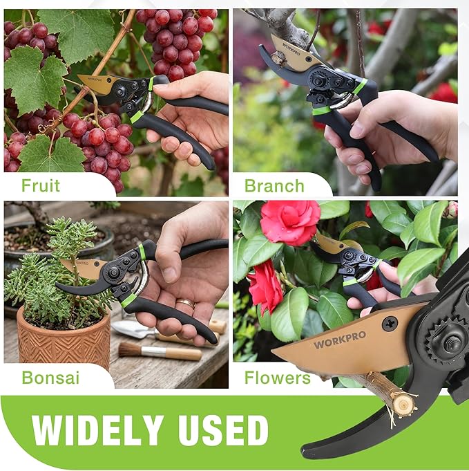 WORKPRO 8.5" Bypass Pruning Shears, Professional Garden Shears with Sharp SK5 Blade, Garden Clippers, Hand Pruner for Branches, Flowers, Fruits, Plants, Bonsai, Effortlessly Prunes 3/4" Branches